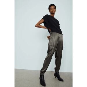 Melissa Nepton Drawstring Waist Satin Jogger Pants Green Size Medium
